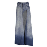 Gradient slit pocket irregular high rise denim midi skirt
